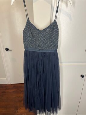 Needle & Thread Navy Beaded Tulle Midi Dress